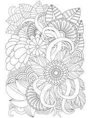 Zen tangle Coloring-Pages for Vector doodle flowers in black and white.adults and kids