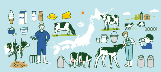 日本の酪農農家のイメージ　セット