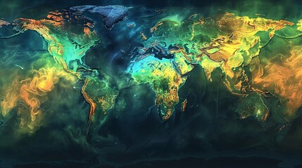 Vivid monitor presentation of global meteorological phenomena with heat map accents