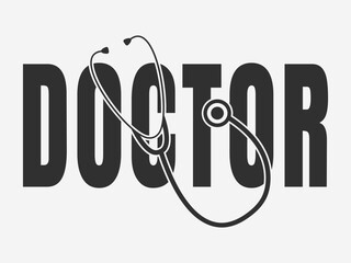 Doctor Typography With Stethoscope Design, Stethoscope Design, Heart Shape Stethoscope, Typography Design with Stethoscope Heart Shape, Medical Typography Design, Nurse Typography