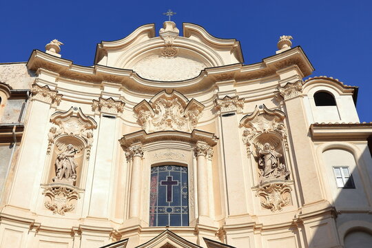 Santa Maria Maddalena Church Facade Detail in Rome, Italy