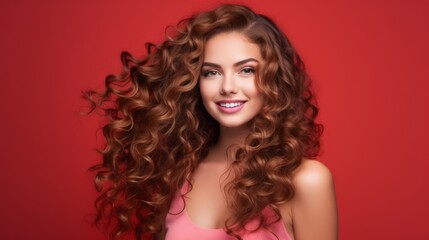 A woman with long red hair is smiling and posing for a picture