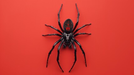 Redback spider on a red background. Dangerous insect.