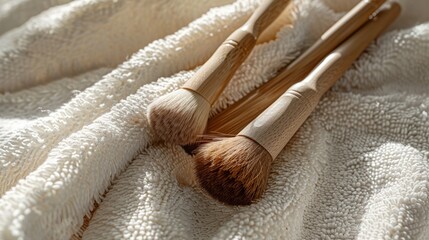 Soft brushes laid out on a towel in natural light