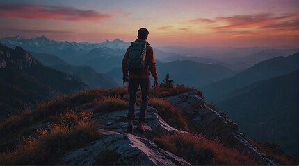 Fototapeta premium person on the top of the mountain