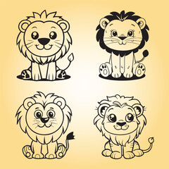 Obraz premium black and white Lion Cartoon vector illustration Bundle