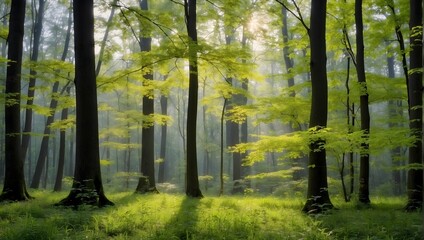 Obraz premium The delicate whisper of leaves rustling as a gentle breeze dances through a forest reborn in the warmth of spring Generative AI