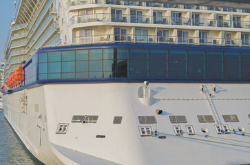 Modern cruiseship cruise ship liner Silhouette in port of Venice Venezia, Italy waiting for...