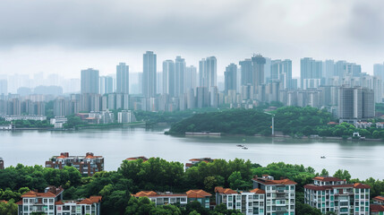 Chinese urban architectural scenery,created with Generative AI tecnology.