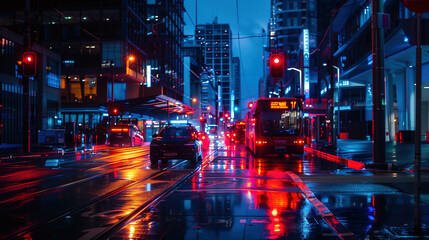 Fototapeta premium Bustling city street night scene,created with Generative AI tecnology.