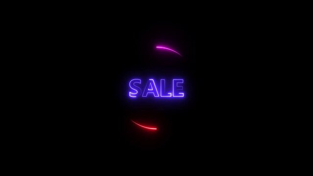 Abstract neon light sale text purple color Animation. Black background red circle 4k video.