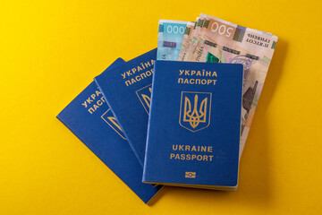 ukrainian passport and 100 euro banknotes