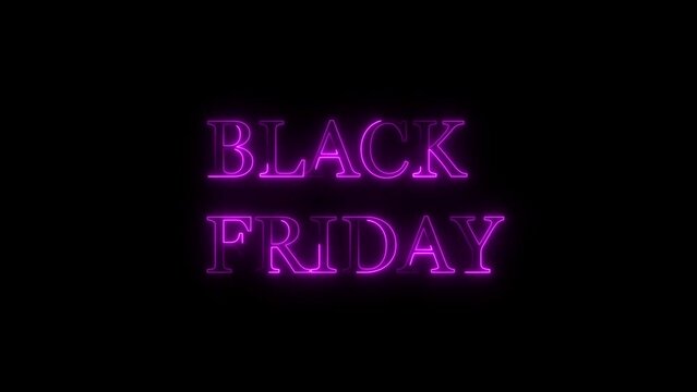  Abstract Black Friday neon sign magenta color animation. Black background 4k video.