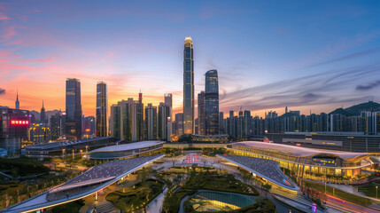 Naklejka na ściany i meble Chinese city architecture dusk landscape,created with Generative AI tecnology.