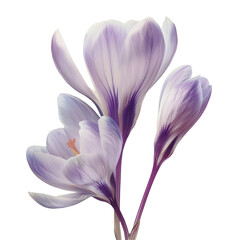 Closeup of purple flower, a snow crocus, on transparent background