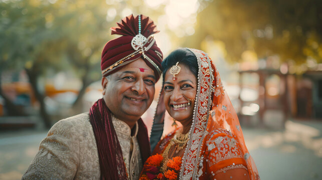A middle aged indian couple.