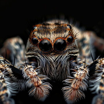 An extreme macro shot of a common house spider.