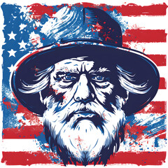 Uncle Sam reimagined patriotic red white and blue theme USA flag 