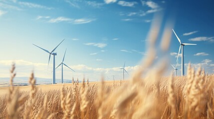 a wind turbines in a wheat field - obrazy, fototapety, plakaty