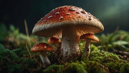 fly agarics in the clearing - obrazy, fototapety, plakaty