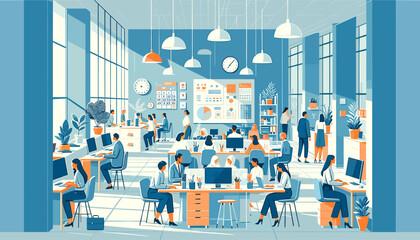 Image concept of an innovative workspace for creative professionals. Vector illustration.
