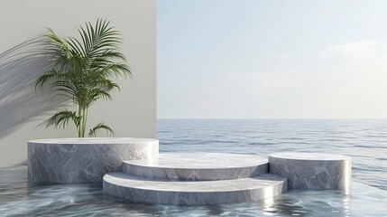Fototapeta na wymiar Podium water background product display scene 3d marble stand stone summer platform