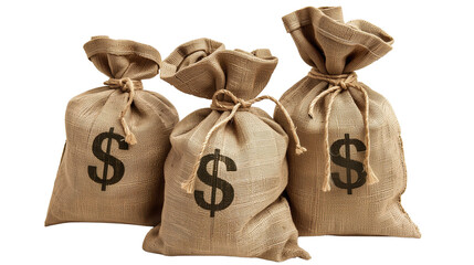 Money bags with dollar signs, isolated on a transparent background
