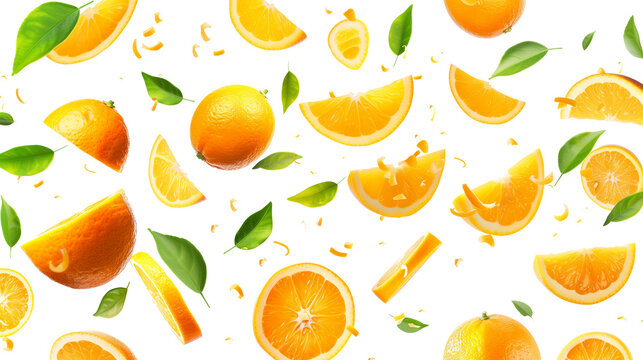 Flying orange pieces, isolated on a transparent background
