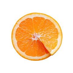 Valencia orange slice, transparent background, cut in half