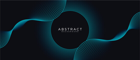 Futuristic abstract dark blue background with wave lines. Glowing blue circle lines design. Future technology concept.Suit for poster, banner, brochure, cover, website, flyer. Vector illustration - obrazy, fototapety, plakaty
