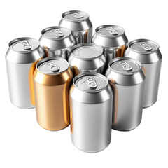 a silver metal  tin cans and clear bottles on Isolated transparent background png. generated with AI