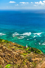 Diamond Head Lighthouse as seen from Diamond Head Crater in Oahu, Hawaii