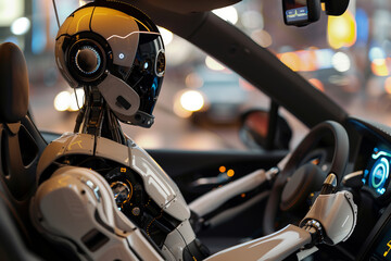 advanced humanoid robot driving a modern car generative by ai