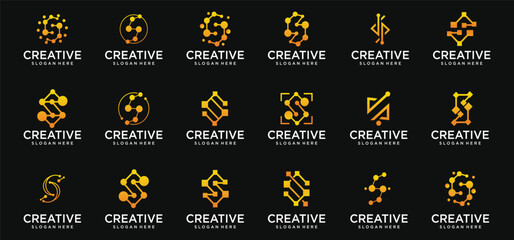 Naklejka premium collection of Initial S Monogram logo,technology element design template for company.