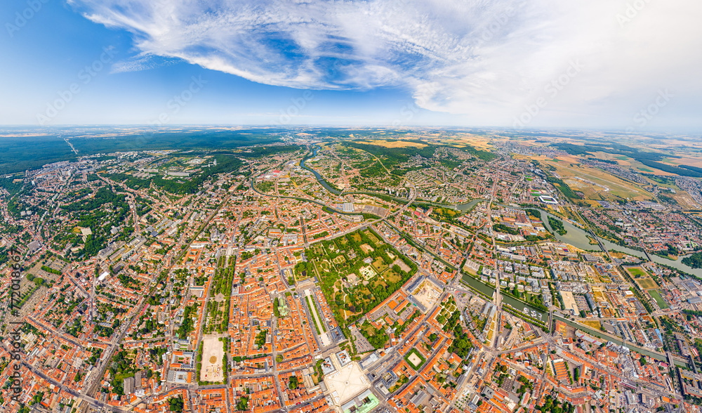 Wall mural nancy, france. panorama of the city on a summer day. sunny weather with clouds. aerial view