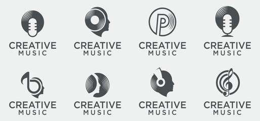 set of music logos,vector illustration book designs start music abstract graphics pop, rock, jazz.