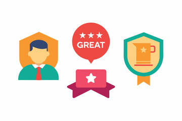 Job and great job stickers. School reward, encouragement stamp. Student icon. Vector illustration