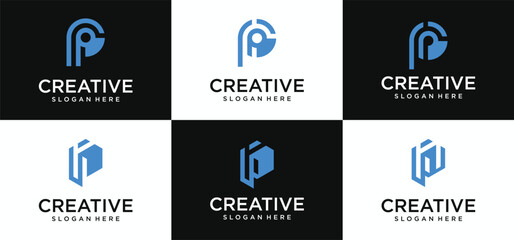 Monogram Initial P logo collection,P template design element icon set template for company logo.