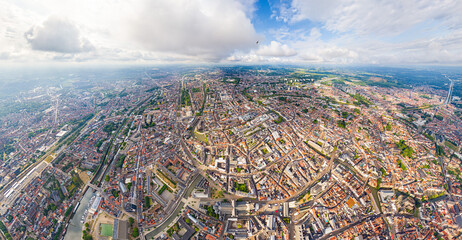 Ghent, Belgium. City center and surroundings. Residential and industrial areas. Panorama of the...