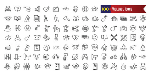 Fototapeta na wymiar Violence icons set. Outline set of violence icons for web design isolated. Outline icon collection. Editable stroke.