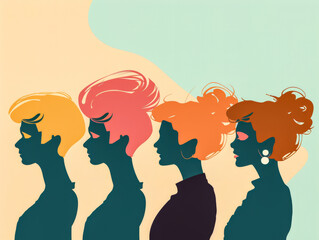 Diverse women profiles in a stylized illustration with vibrant colors