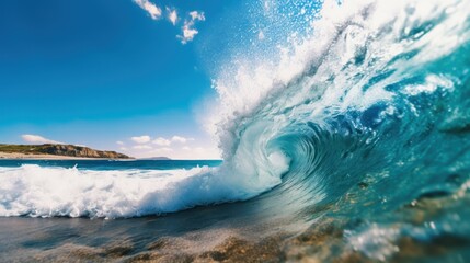 nice view of sea big wave and blue sky 8k photography