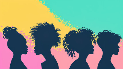 Diverse women profiles in a stylized illustration with vibrant colors