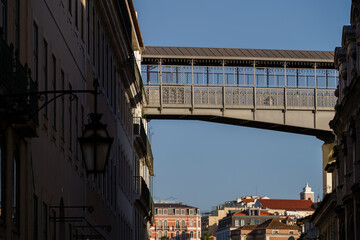 Walkway of the Santa Justa Lift above the rooftops in Lisbon