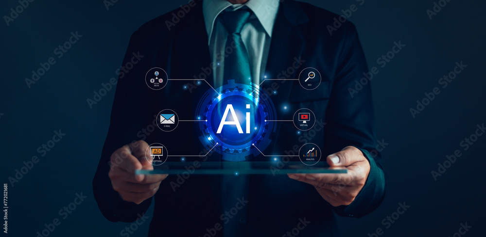Aufkleber al, artificial intelligence, smart robot or technological innovation of future concept.businessmen d
