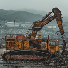Heritage of Mining and Industry Vintage industrial and mining equipment set against modern landscapes, a tribute to the evolution of technology , cinematic - obrazy, fototapety, plakaty
