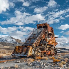 Heritage of Mining and Industry Vintage industrial and mining equipment set against modern landscapes, a tribute to the evolution of technology , cinematic - obrazy, fototapety, plakaty