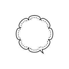 シンプルなモノクロもこもこ吹き出し_二重線_内側破線_右向き単品