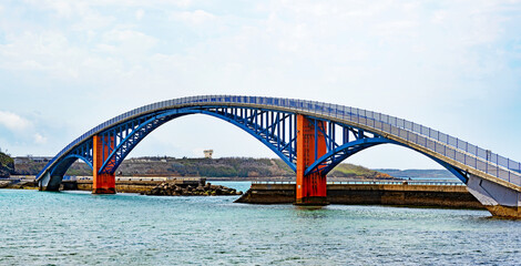 View  of the Xiying Rainbow Bridge in Magong, Penghu Islands, Taiwan.