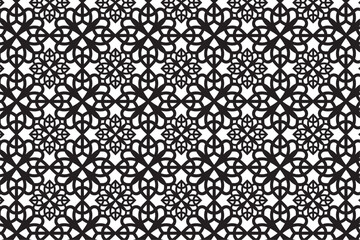 Geometric floral  of seamless patterns. White and black vector backgrounds. Simple illustrations.
